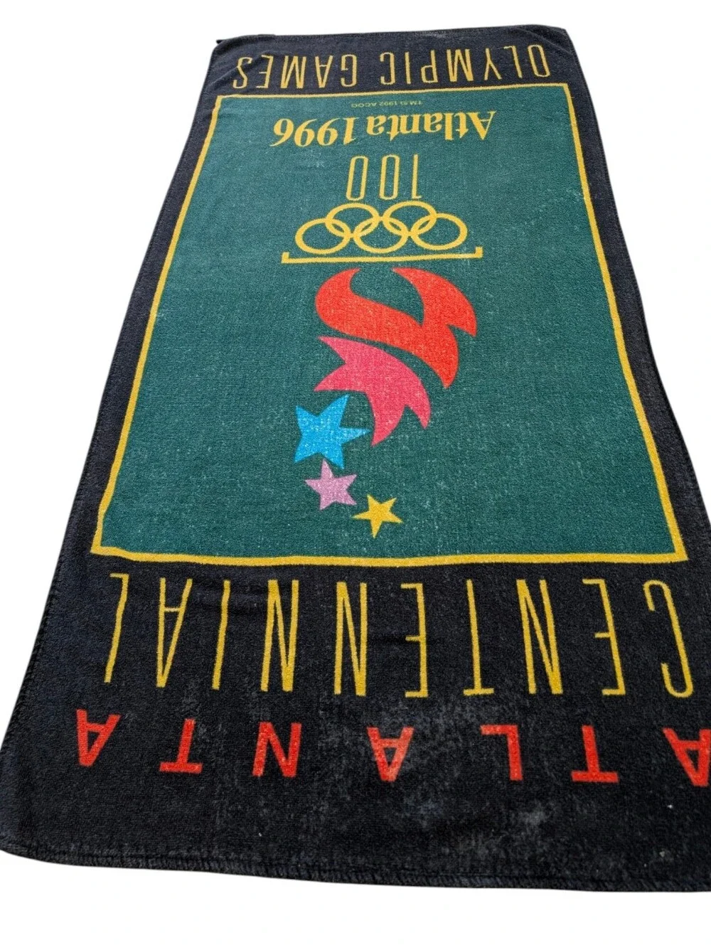 Vintage Cannon Atlanta 1996 Centennial Olympic Games Beach Towel - Black/Teal